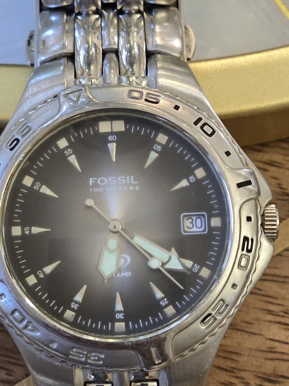 Fossil Silver Stainless Steel Watch with Black Dial